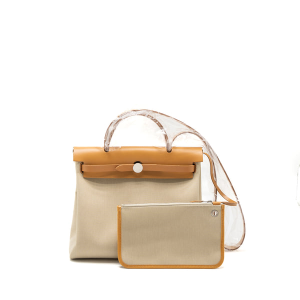 Hermes Herbag 31 Zip Bag Canvas/Vache Hunter Beton/Naturel Sable SHW Stamp U