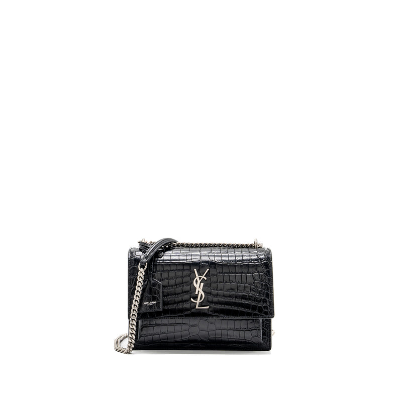 Saint Laurent/YSL Sunset Bag Crocodile-Embossed Black SHW