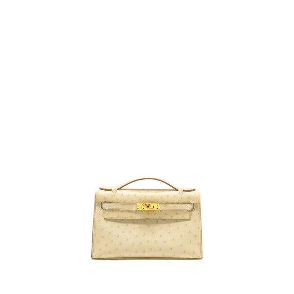 Hermes Kelly Pochette Ostrich Beton GHW Stamp Z