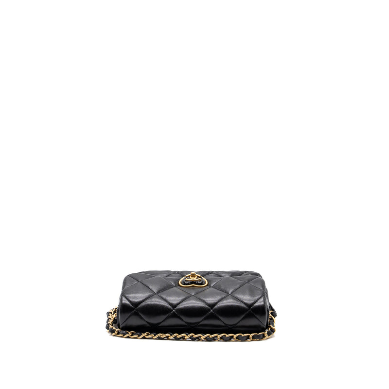 Chanel 23s Coco Love Flap Bag Lambskin Black Brushed GHW(Microchip)