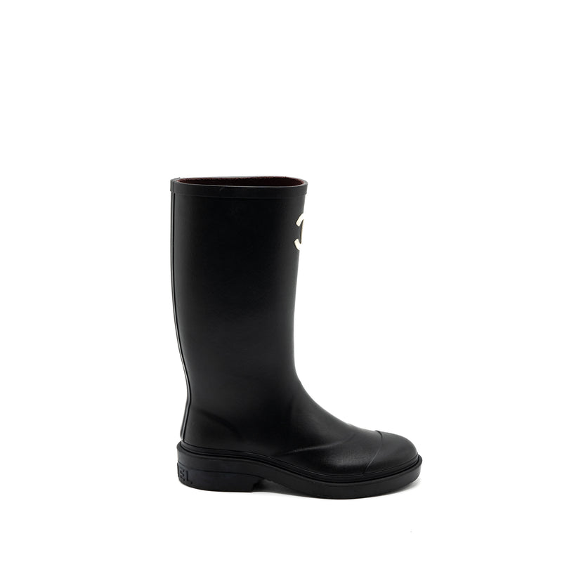 Chanel Size 36 22K Wellington Rain Boots Rubber Black