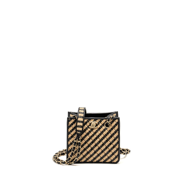 Chanel Urban Jungle Bucket Bag Raffia/Leather Black/Beige LGHW