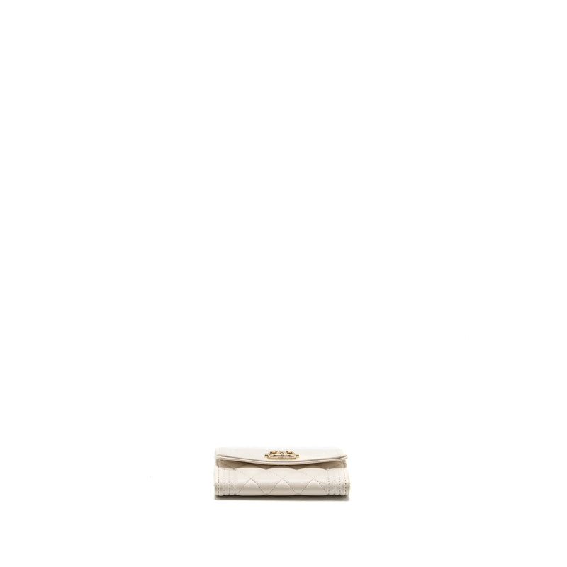 Chanel Boy Flap Card Holder Caviar White LGHW