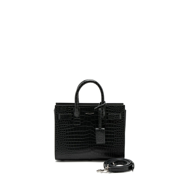 Saint laurent Sac De Jour Nano croc embossed calfskin dark green SHW