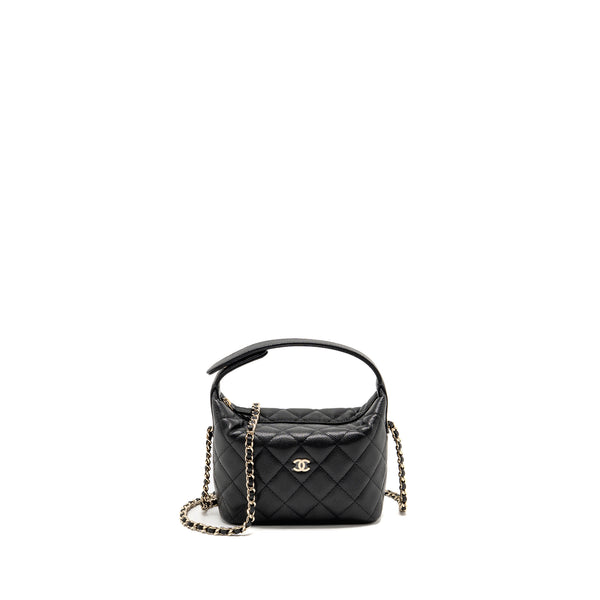 Chanel Quilted Hobo Bag with Chain Caviar Black LGHW (Microchip)