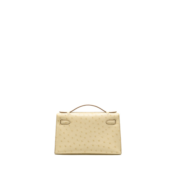 Hermes Kelly Pochette Ostrich Beton GHW Stamp Z