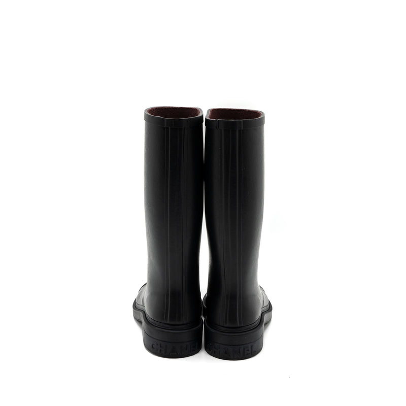 Chanel Size 36 22K Wellington Rain Boots Rubber Black