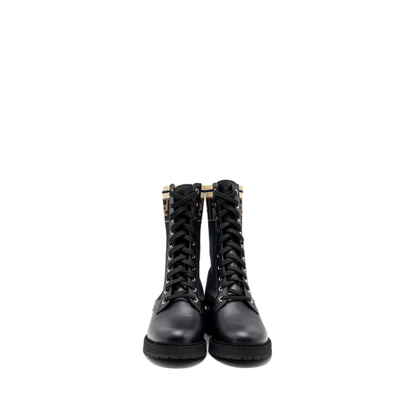 Fendi Size 39 Biker Boots Leather/ Cotton Black Multicolour