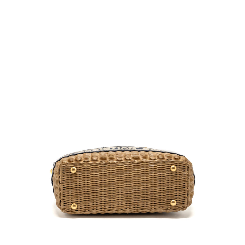 Dior Wicker Basket Shoulder Bag Blue Dior Oblique Jacquard GHW