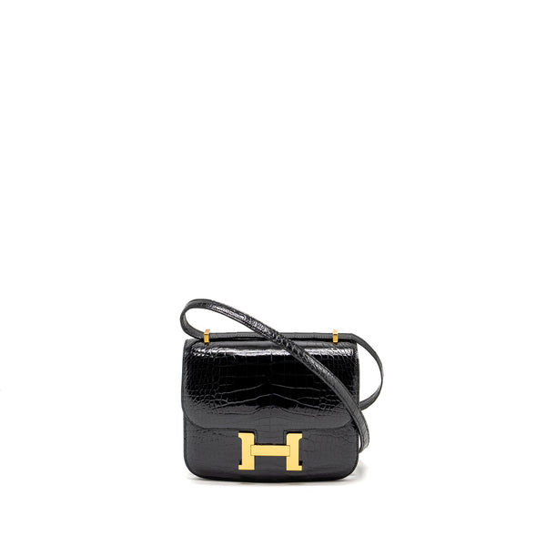 Hermes Mini Constance Shiny Alligator Mississippiens Black GHW Stamp U