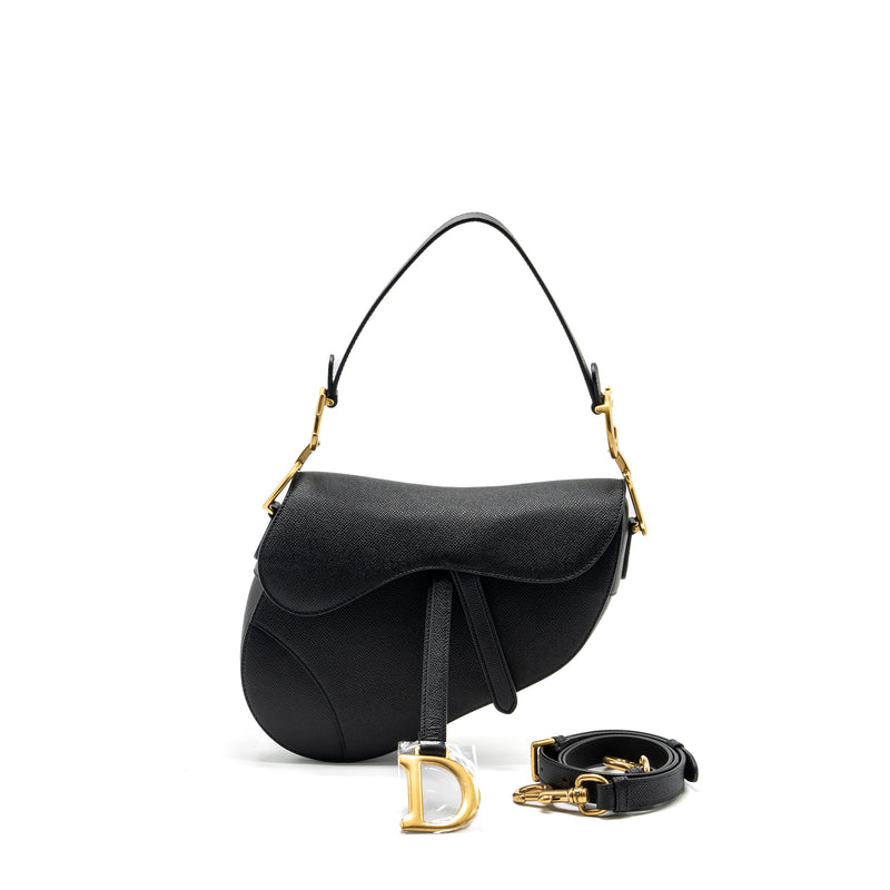 Dior Medium Saddle Bag with Strap Calfskin Black GHW