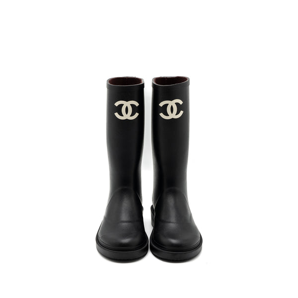 Chanel Size 36 22K Wellington Rain Boots Rubber Black