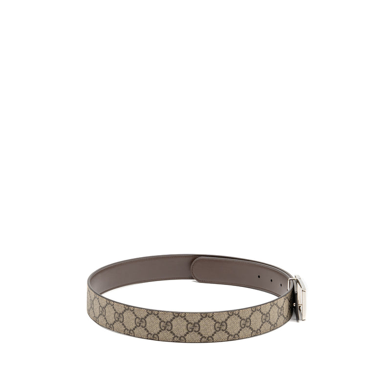 Gucci Size 90 Reversible Belt with Rectangular Buckle GG Supreme Canvas Beige SHW