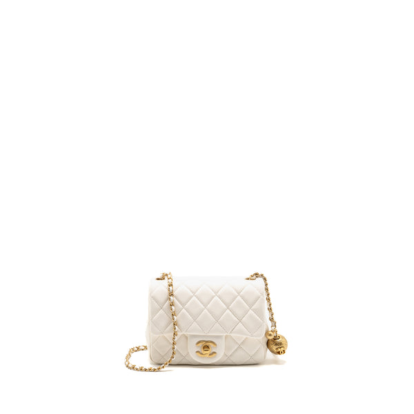 Chanel Pearl Crush Mini Square Flap Bag Lambskin White GHW (Microchip)