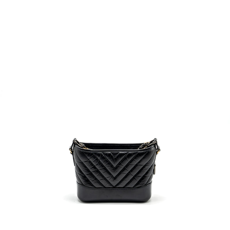 Chanel Small Gabrielle Hobo Bag Chevron Aged Calfskin BLACK Multicolour Hardware