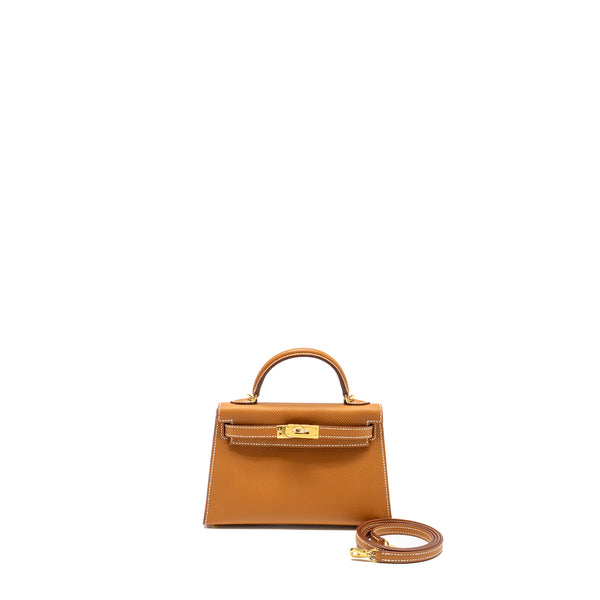 Hermes Mini Kelly II Epsom Gold GHW Stamp W