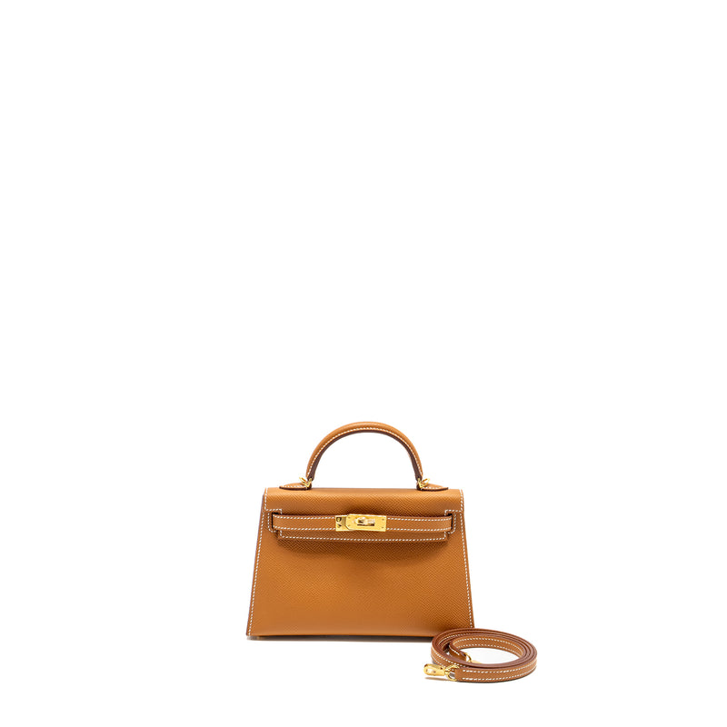 Hermes Mini Kelly II Epsom Gold GHW Stamp W