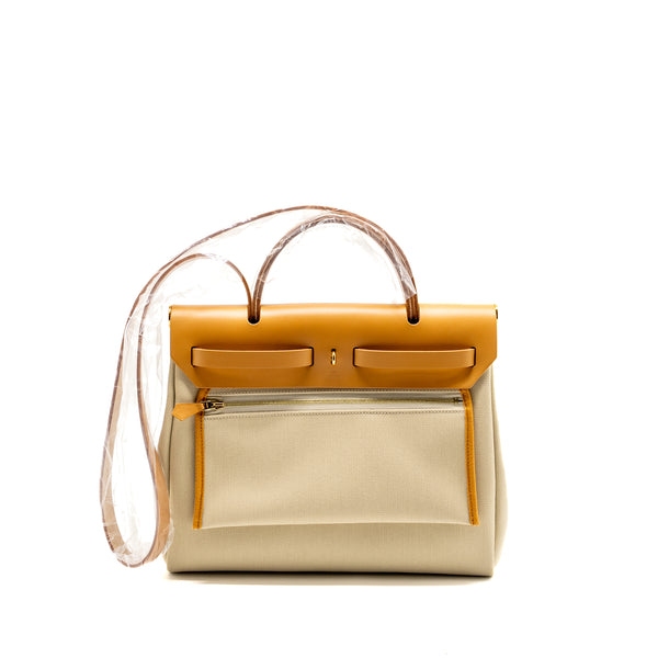 Hermes Herbag 31 zip bag canvas / hunter beton / natural sable GHW stamp U