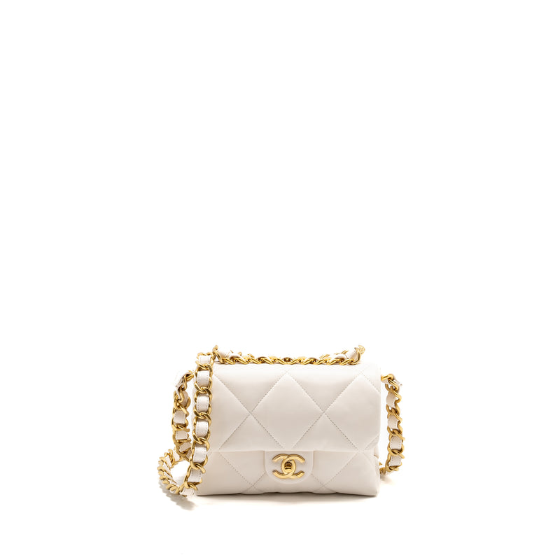 Chanel 22B Chain Cushion Flap Bag Lambskin White GHW (Microchip)