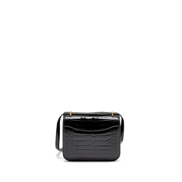 Hermes Mini Constance Shiny Alligator Mississippiens Black GHW Stamp U