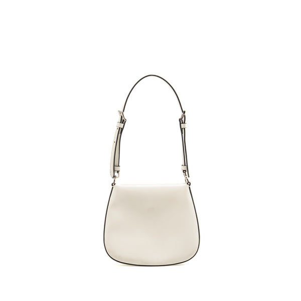 Prada Mini Cleo Shoulder Bag Brushed Leather White SHW