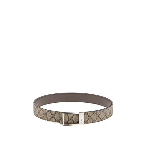 Gucci Size 90 Reversible Belt with Rectangular Buckle GG Supreme Canvas Beige SHW