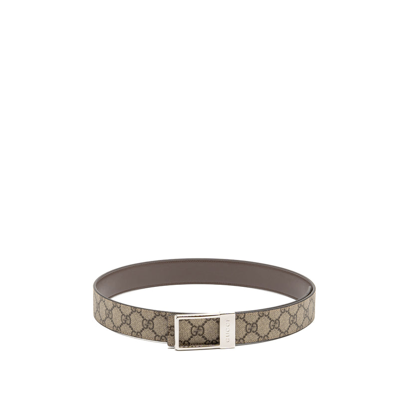 Gucci Size 90 Reversible Belt with Rectangular Buckle GG Supreme Canvas Beige SHW