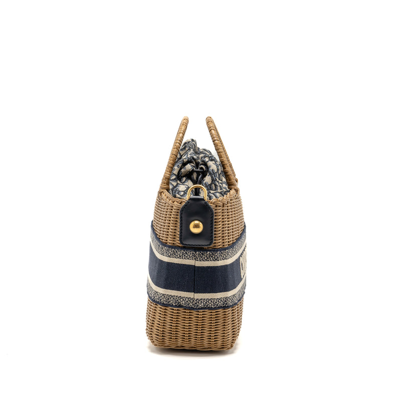Dior Wicker Basket Shoulder Bag Blue Dior Oblique Jacquard GHW