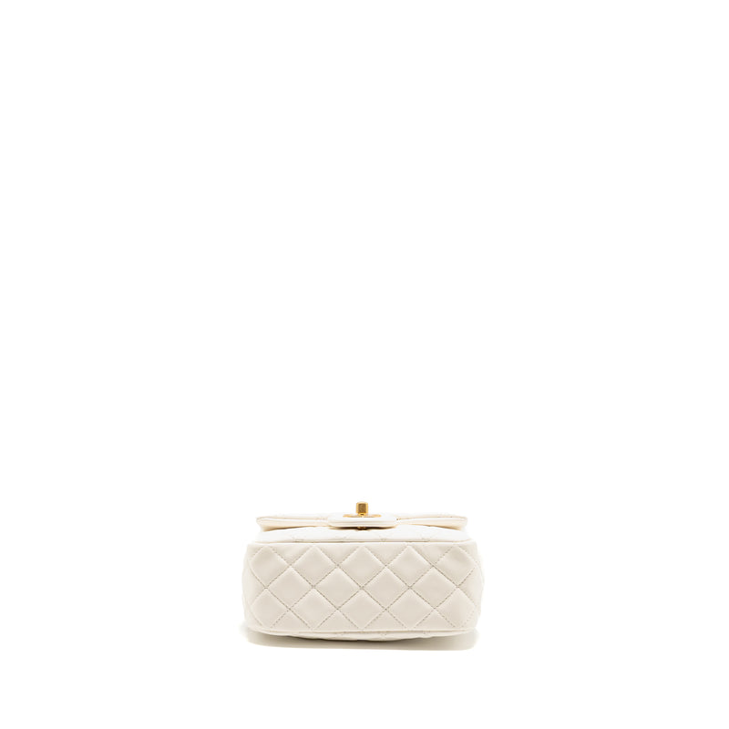 Chanel Pearl Crush Mini Square Flap Bag Lambskin White GHW (Microchip)