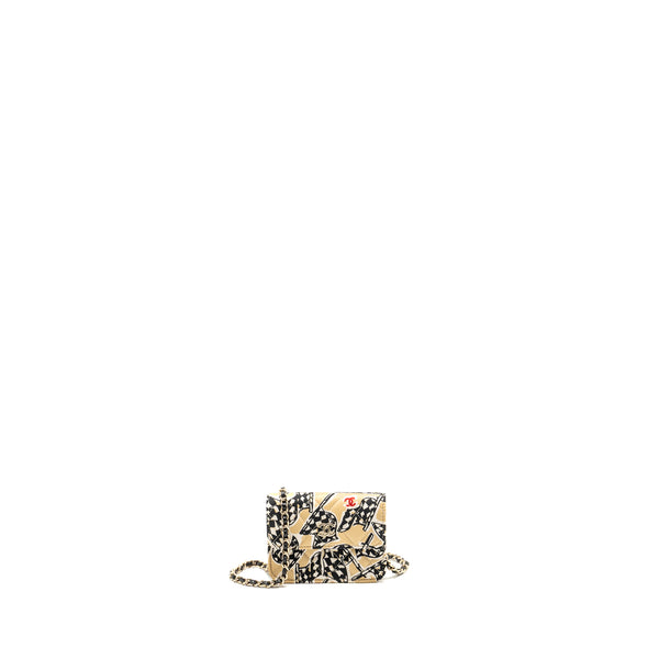 Chanel Mini flap bag Fabric Beige / Multicolour LGHW (microchip)