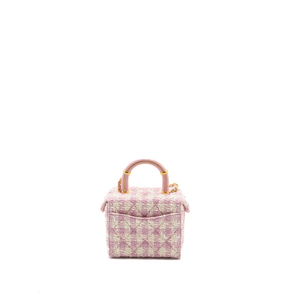 Chanel 23s Top Handle Small Vanity Case With Chain Tweed/lambskin Pink Brushed GHW(Microchip)