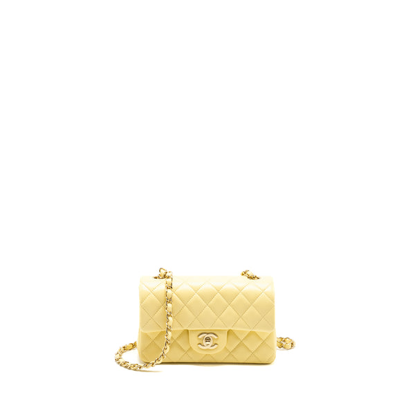 Chanel Mini Rectangular Flap Bag Lambskin Yellow LGHW