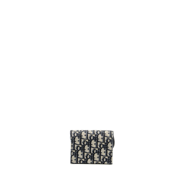 Dior Saddle Jasmine Gusset Card Holder Dior Oblique Jacquard Blue GHW