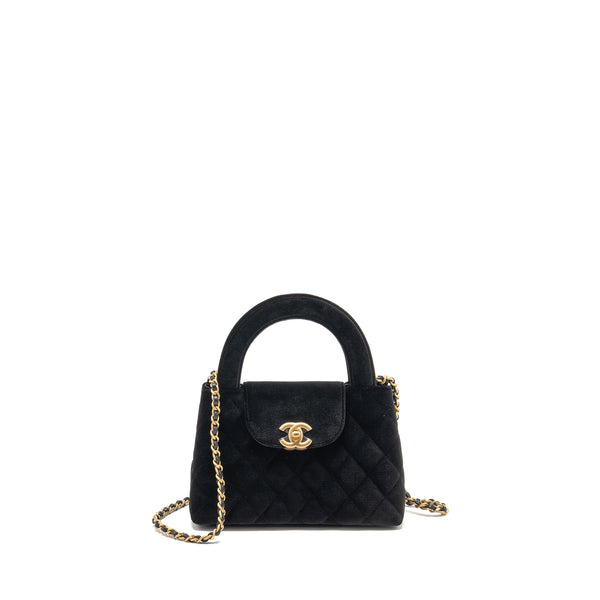 Chanel Mini Kelly Shopping Tote Bag Velvet Black GHW (microchip)