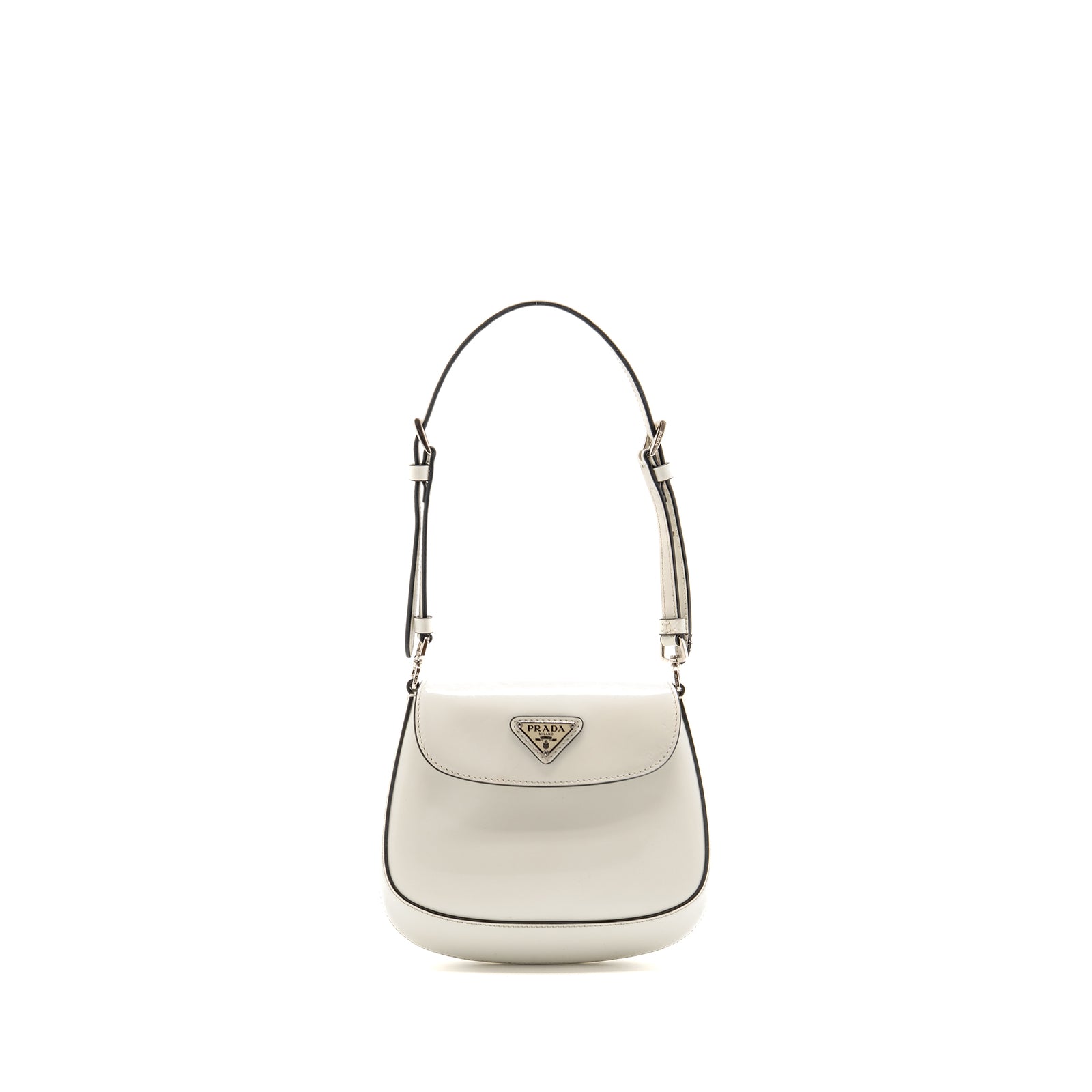 Prada Mini Cleo Shoulder Bag Brushed Leather White SHW
