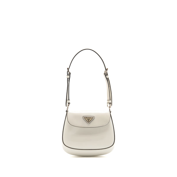 Prada Mini Cleo Shoulder Bag Brushed Leather White SHW