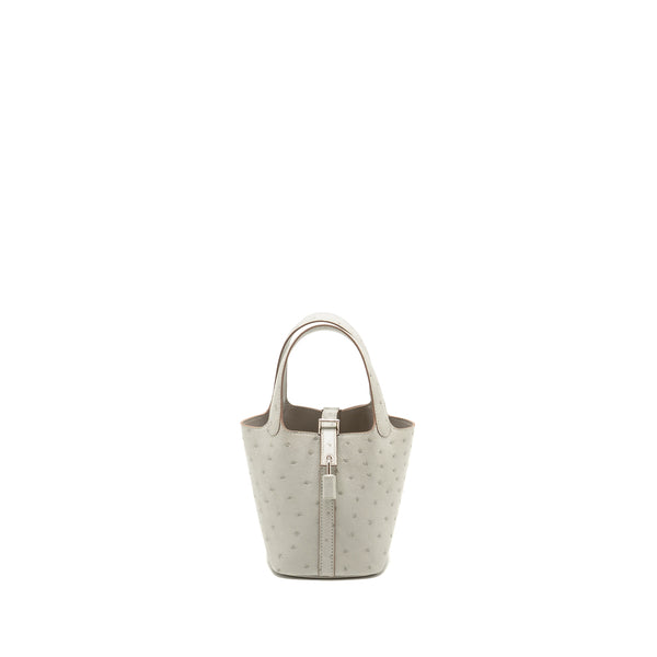 Hermes Micro Picotin 14 lock bag ostrich Gris Perle SHW stamp B