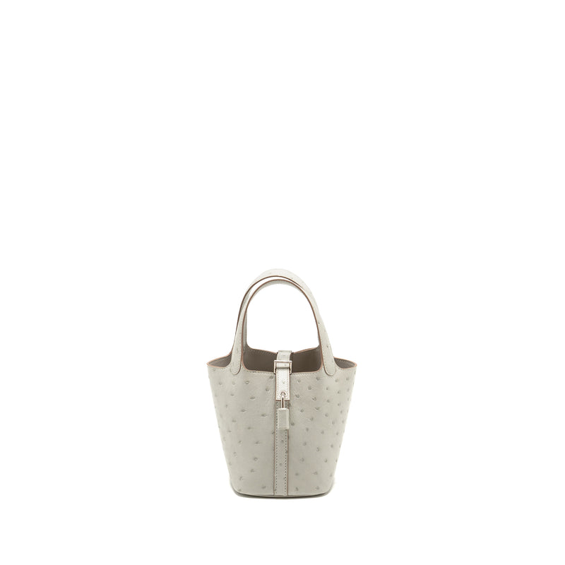 Hermes Micro Picotin 14 lock bag ostrich Gris Perle SHW stamp B