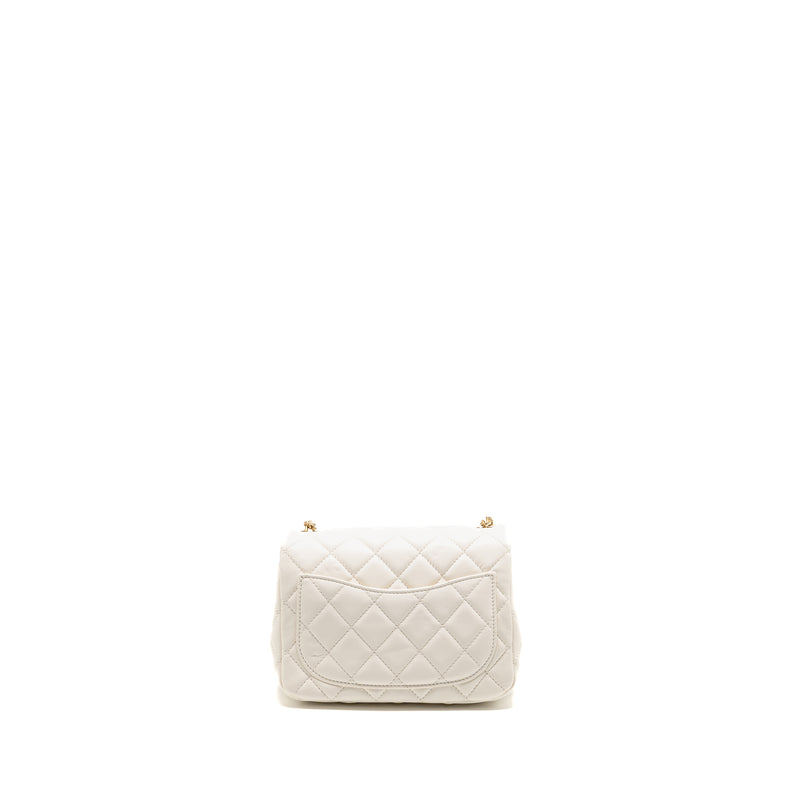 Chanel Pearl Crush Mini Square Flap Bag Lambskin White GHW (Microchip)
