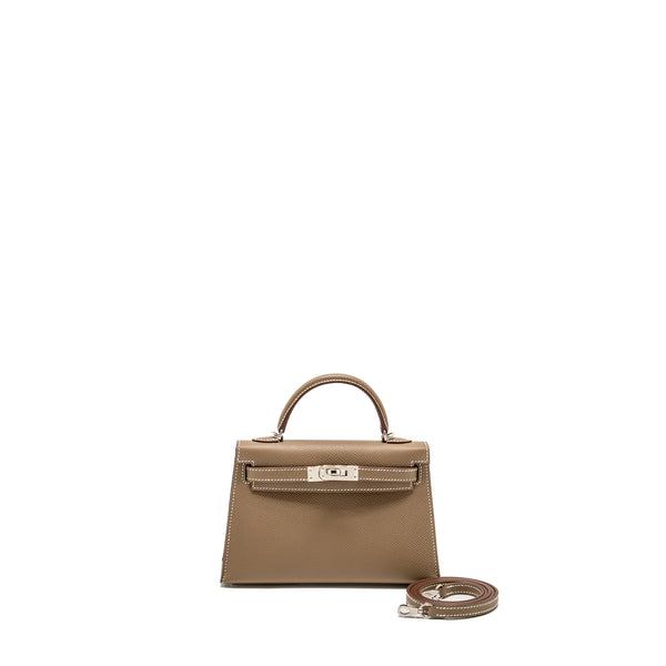 Hermes mini kelly II Epsom etoupe SHW stamp W