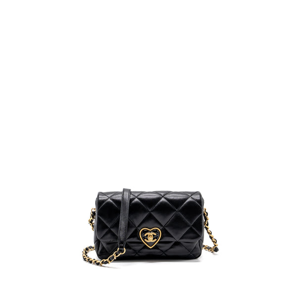 Chanel White Quilted Lambskin Mini Flap With Heart Charms Brushed