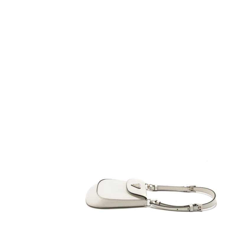 Prada Mini Cleo Shoulder Bag Brushed Leather White SHW