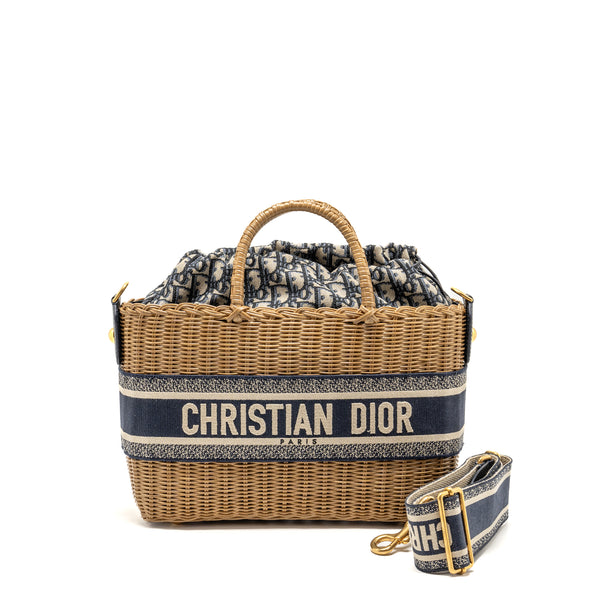 Dior Wicker Basket Shoulder Bag Blue Dior Oblique Jacquard GHW