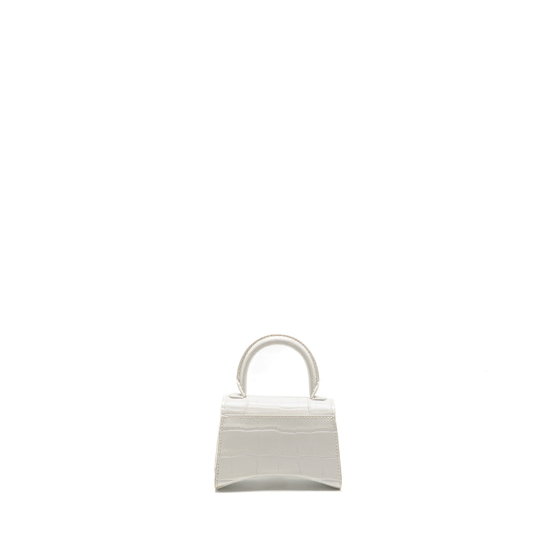 Balenciaga MINI Hourglass Bag CROC Embossed Calfskin White SHW