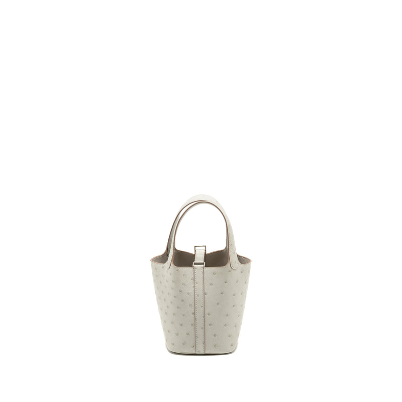 Hermes Micro Picotin 14 lock bag ostrich Gris Perle SHW stamp B