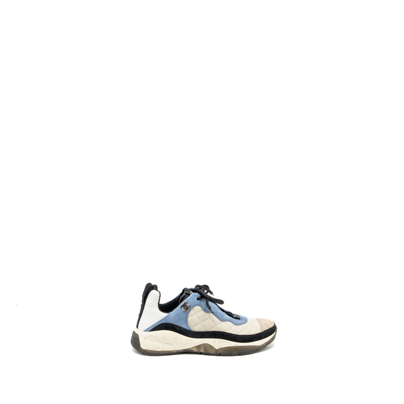 Chanel size 37 sneaker suede/calfskin light beige/blue multicolour