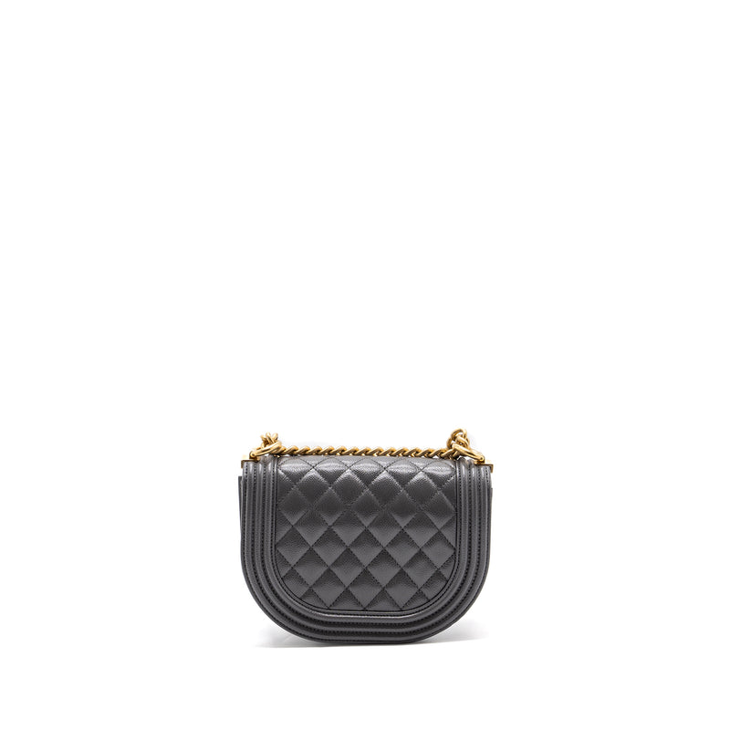 Chanel 22A Round Boy Messenger Bag Caviar Grey GHW(Microchip)