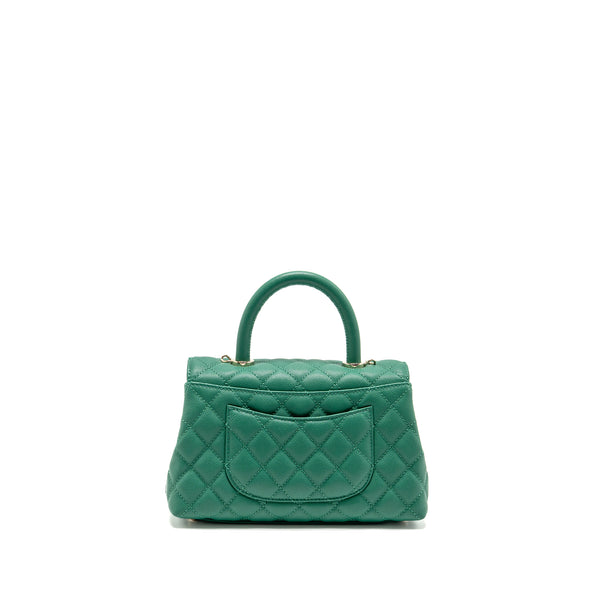 Chanel Small Coco handle caviar green LGHW (microchip)