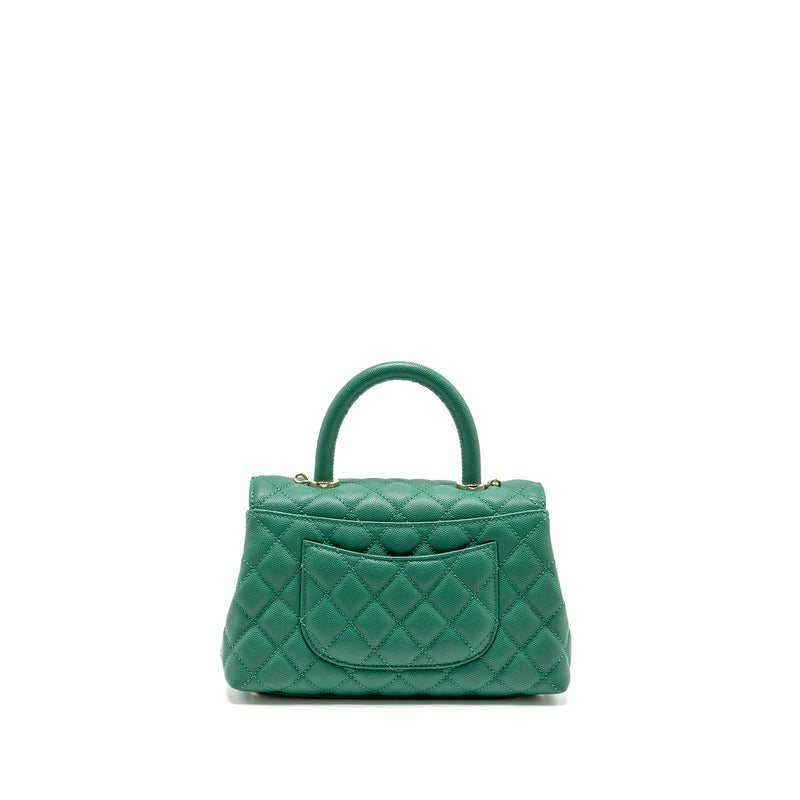Chanel Small Coco handle caviar green LGHW (microchip)
