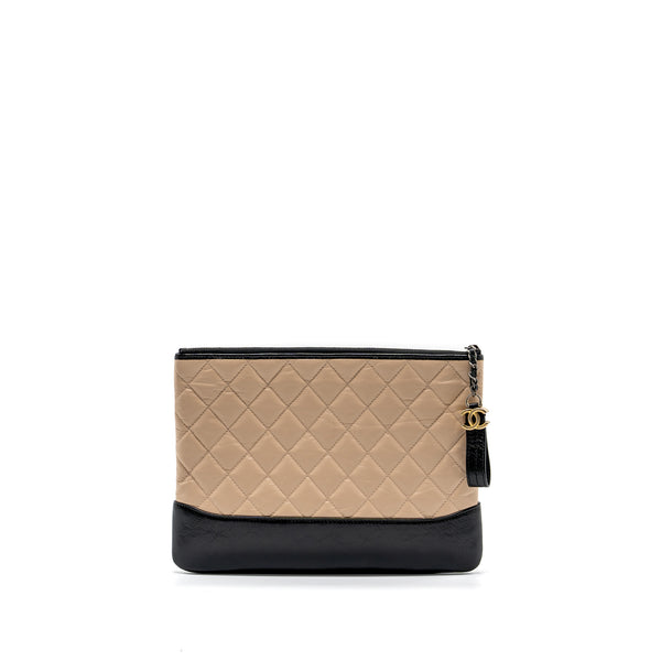 Chanel Gabrielle zip clutch bag calfskin beige / black multicolor hardware